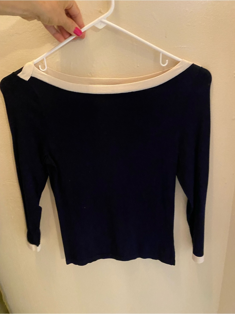 Ralph Lauren Navy Boat Neck Top with Cream Trim